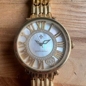 Judith ripka ladies gold tone mother of pearl dress watch NEW BATTERY